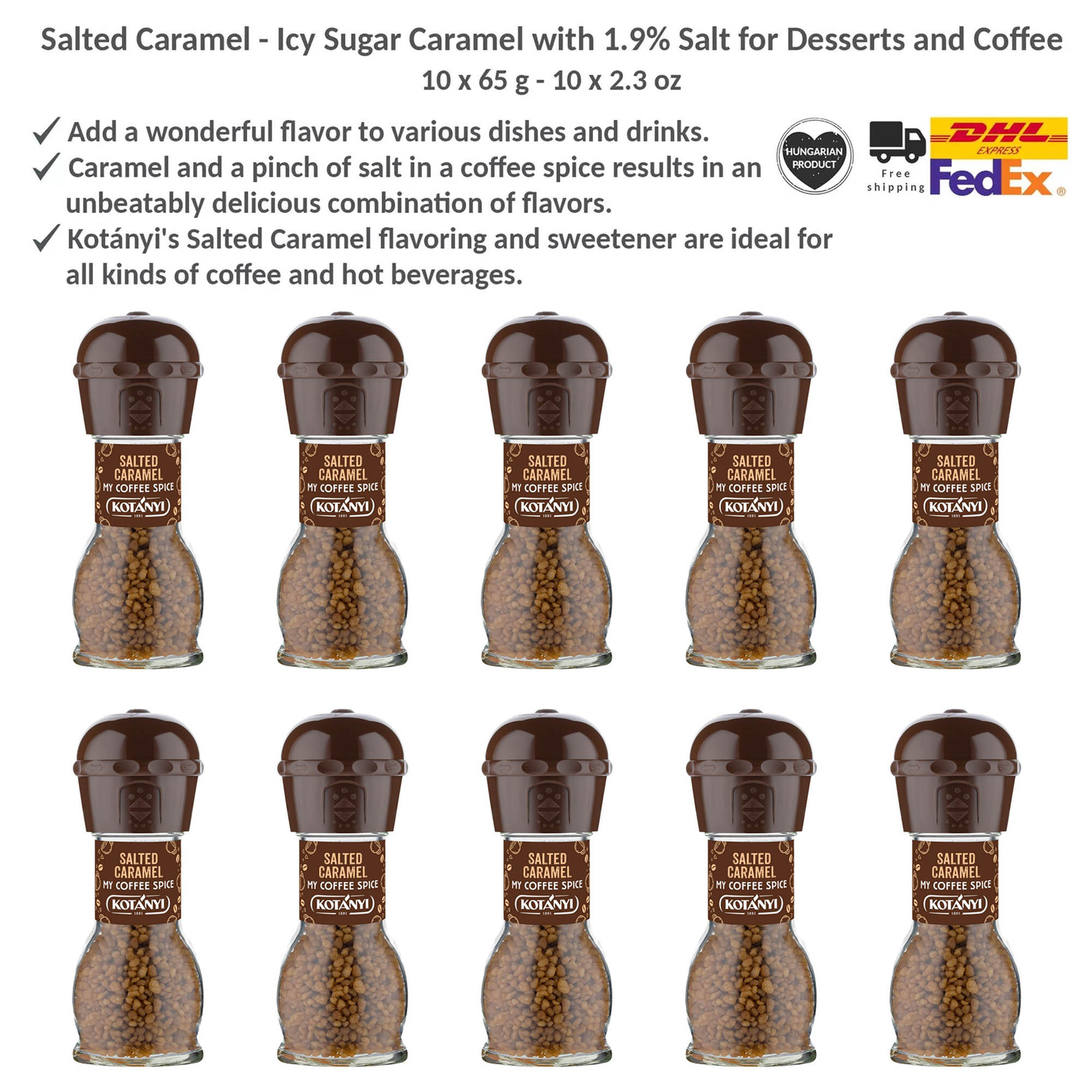 Kotanyi Salted Caramel - Icy Sugar Caramel with Easy Use Grinding Head 65gx10