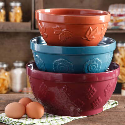 The Pioneer Woman Cornucopia Ceramic Mixing Bowl Set  3 Piece Serveware Bowls
