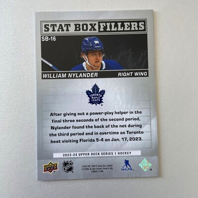 2023 Upper Deck Series 1 #SB-16 William Nylander Stat Box Fillers