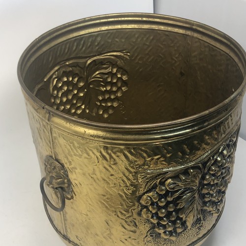 Vintage Hammered Embossed Brass Planter Firewood Cane Holder Box England