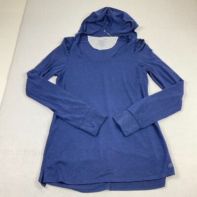 Splendid Womens Knit Hoodie Blue Scoop Neck Stretch Pullover Top Size M Medium