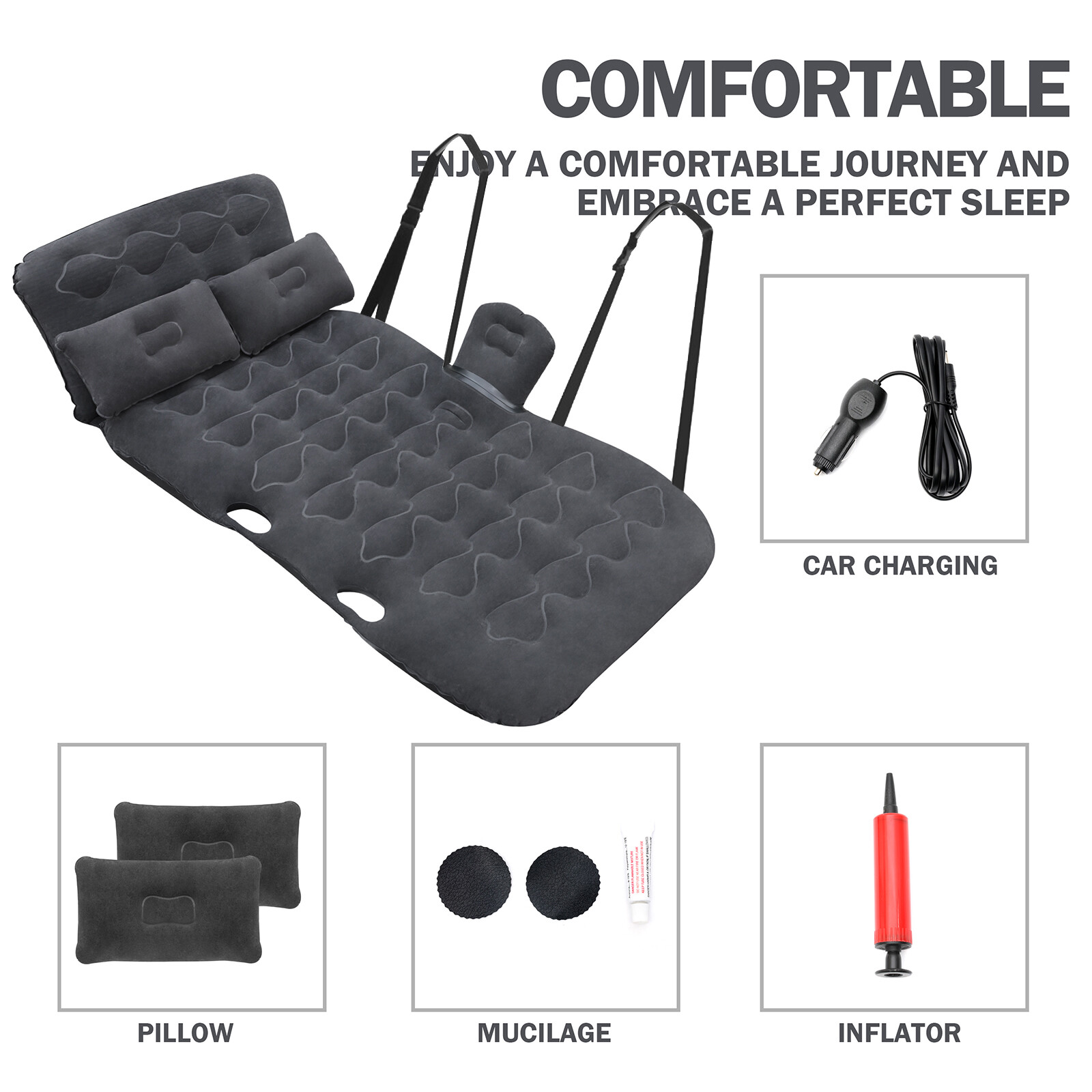 Inflatable Car Travel Air Mattress Thickened Flocking &PVC Camping Bed Universal