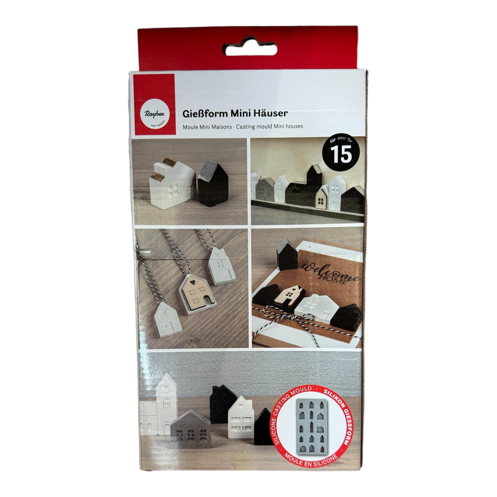 Rayher Silikon Gießform Mini Häuser, 14,5x26x1,5cm, 15 Formen