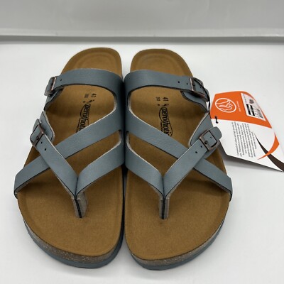 Aerothotic Cork Slides Womens Sz 11 Lt Blue Synthetic Leather Adjustable Straps