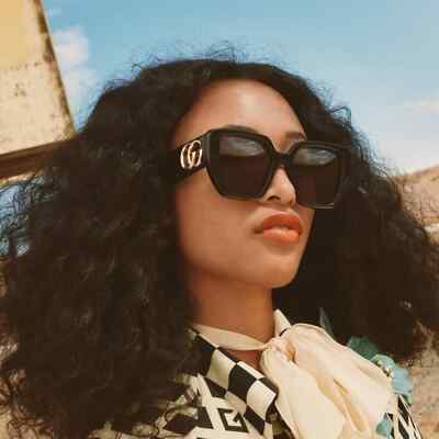 Pre-owned Gucci Sunglasses Gg0956s 003 Black Gold Grey Square Woman Authentic In Gray