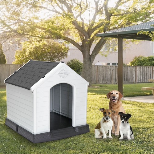 Indoor Outdoor Dog House Pet Shelter Grey Waterproof Up to 100LB Dog w/Air Vents