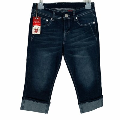 J&P Fashion Denim Jeans Capri NWT Cuffed Juniors Sz 3 Embellished back Pockets 