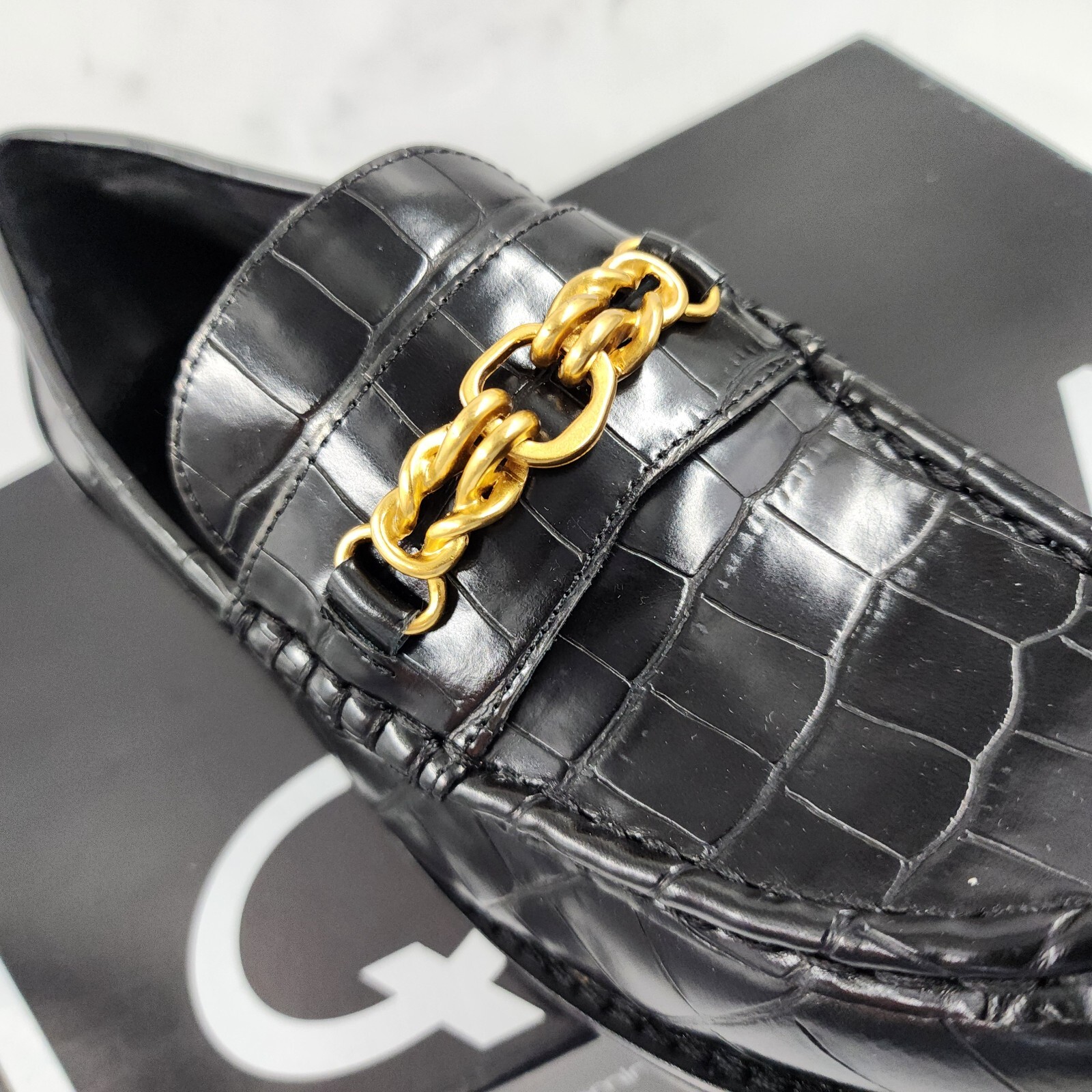 AQUA Perle Croc Embossed Loafers Women's 8M Black Round Moc-Stitch Toe Slip On - Picture 18 of 18