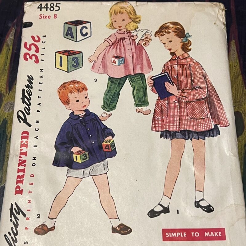 Vintage 1950s Simplicity 4485 Child’s Smock in 2 Lengths Sewing Pattern 8 CUT