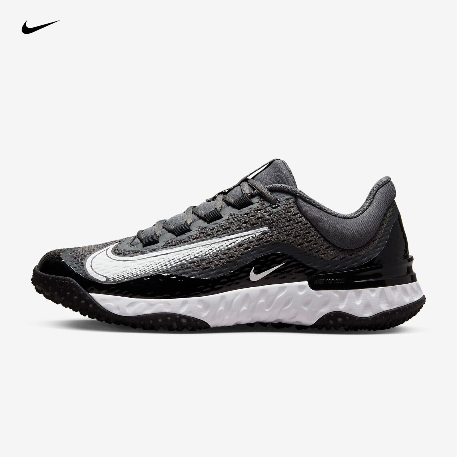 SZ 7 Nike Alpha Huarache Elite 4 Turf Black Grey White