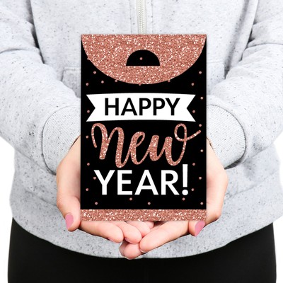 Rose Gold Happy New Year New Years Eve Gift Favor Bags Party Goodie Boxes 12 Ct