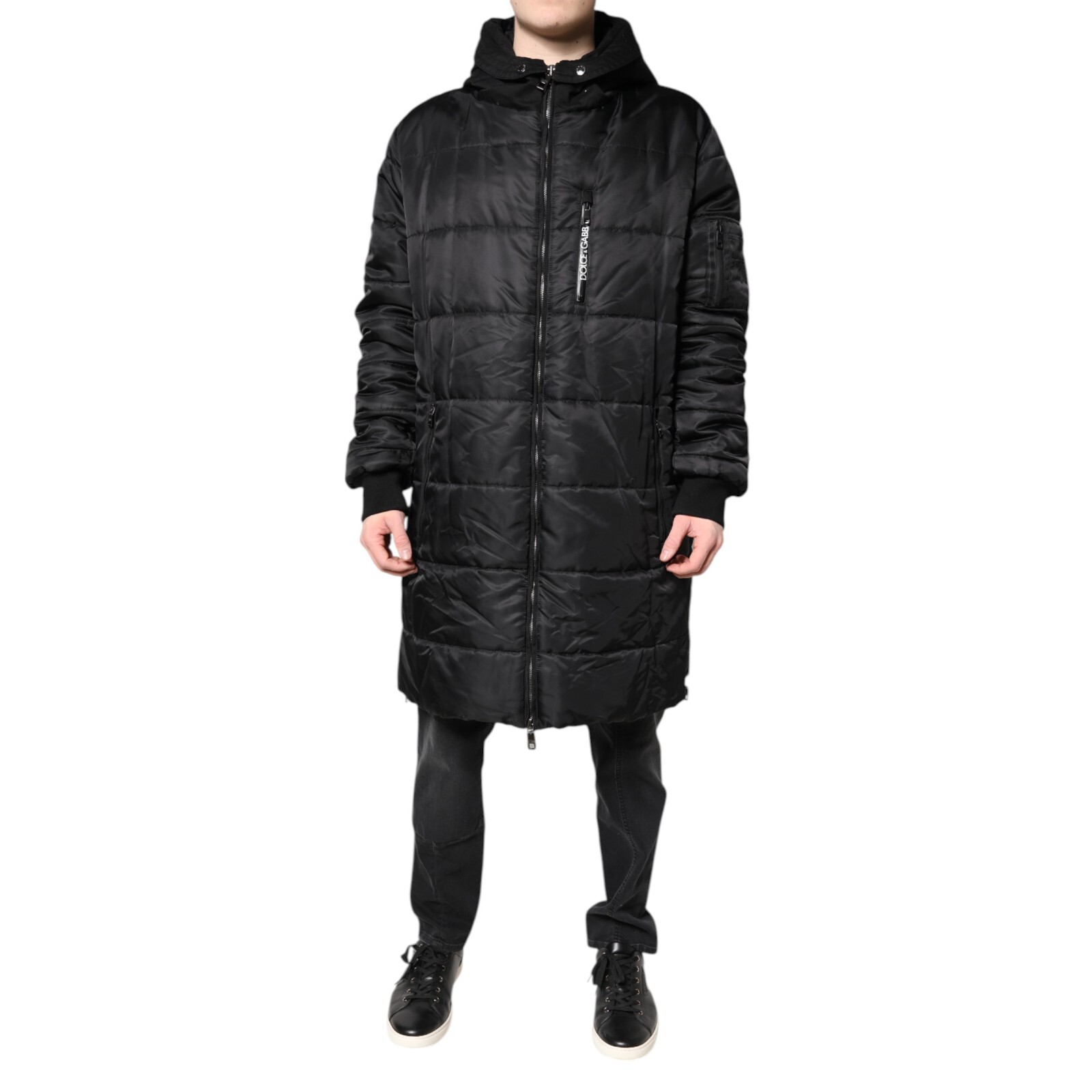 輝い DOLCE & GABBANA Jacket Black Hooded Parka Coat Winter Men スーツ