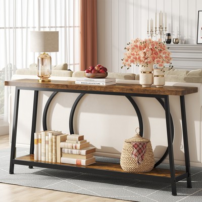 71'' Long Narrow Sofa Table with 2-Tier Storage, Rustic Entryway Console Table