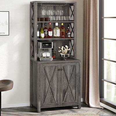 Wooden Corner Bar Cabinet Wine Liquor Open Storage Rack Kitchen Pantry Organizer