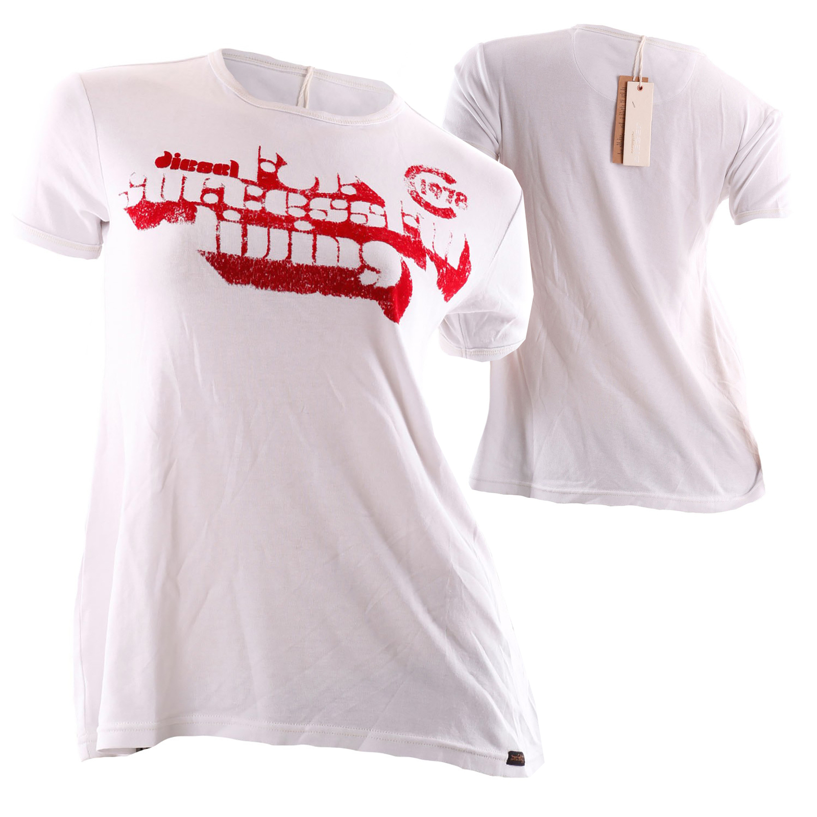 Diesel Damen T-Shirt Shirt Weiß Gr. XXS Baumwolle NEU