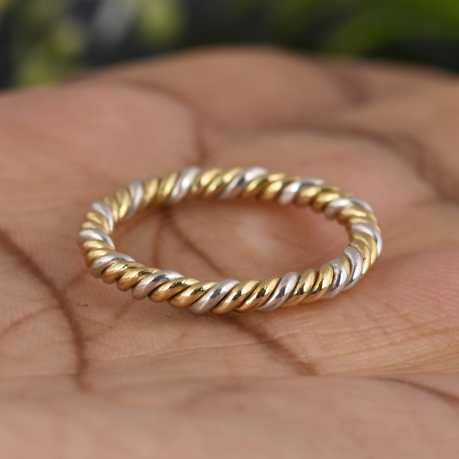 Two Tone Twist Ring, Gold and Silver Knuckle Ring for Women