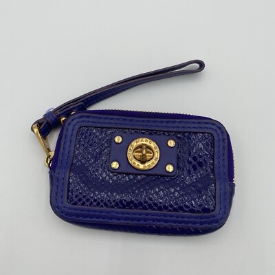 Marc Jacobs Leather Snakeskin Turnlock Wristlet Wallet Coin Pouch Purse Purple