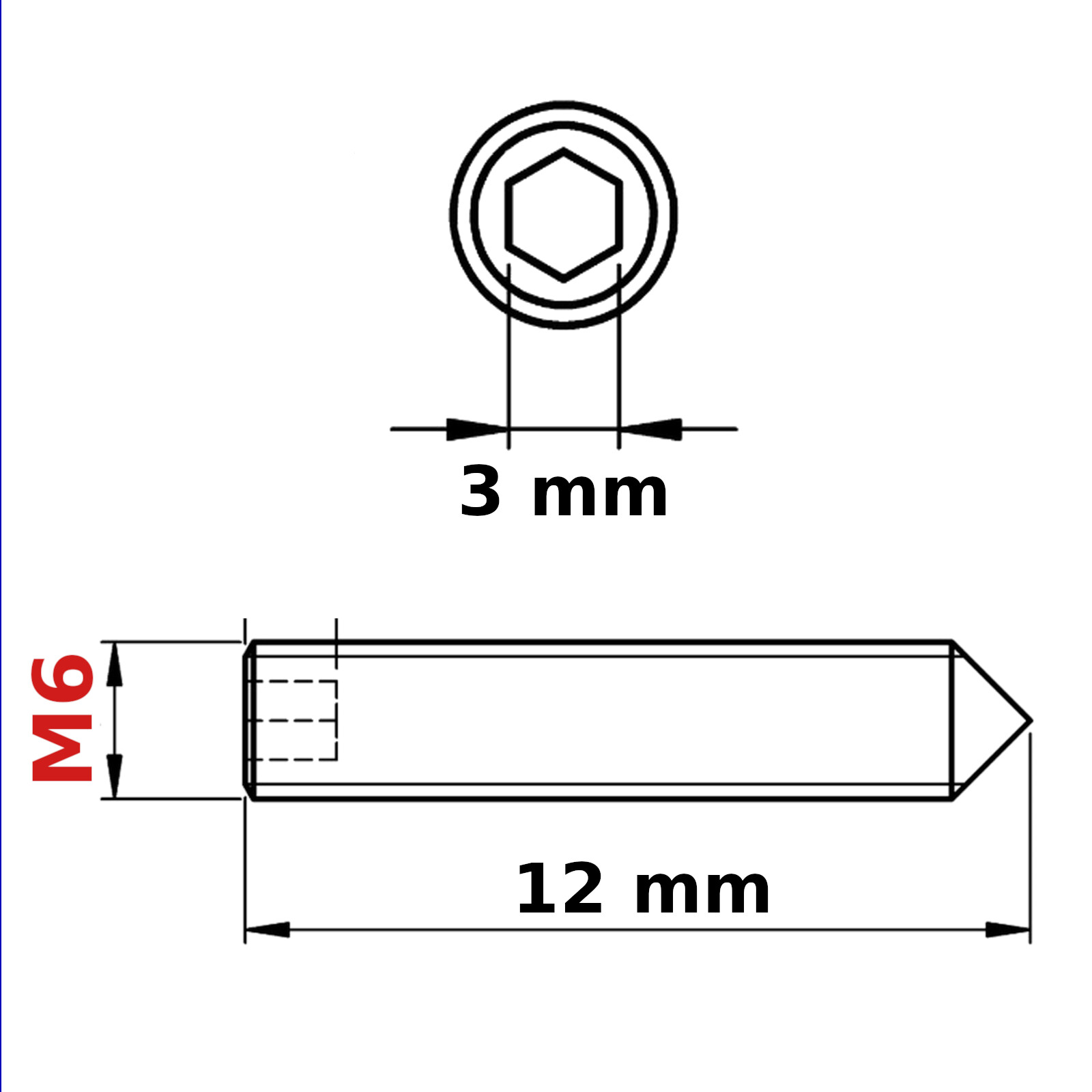 M6 Grub Screws Cone Point Allen Hex Socket Black Set Screws High Tensile Steel - Picture 12 of 24
