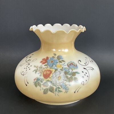 Vintage GWTW 7'' Fitter Tan Floral Hurricane Oil Or Electric Glass Tam Lamp Shade