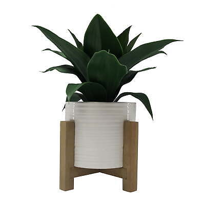 Artificial Agave Plant in White Ceramic Pot with Wood Stand