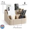 Cretkhp Remote Control Holder with 4 Compartments, PU Leather Small Nightstand Organizer for Home Desk Accessories Office Supplies, Multifunctional Stylish Small Bedside Desktop Organizers (Beige)