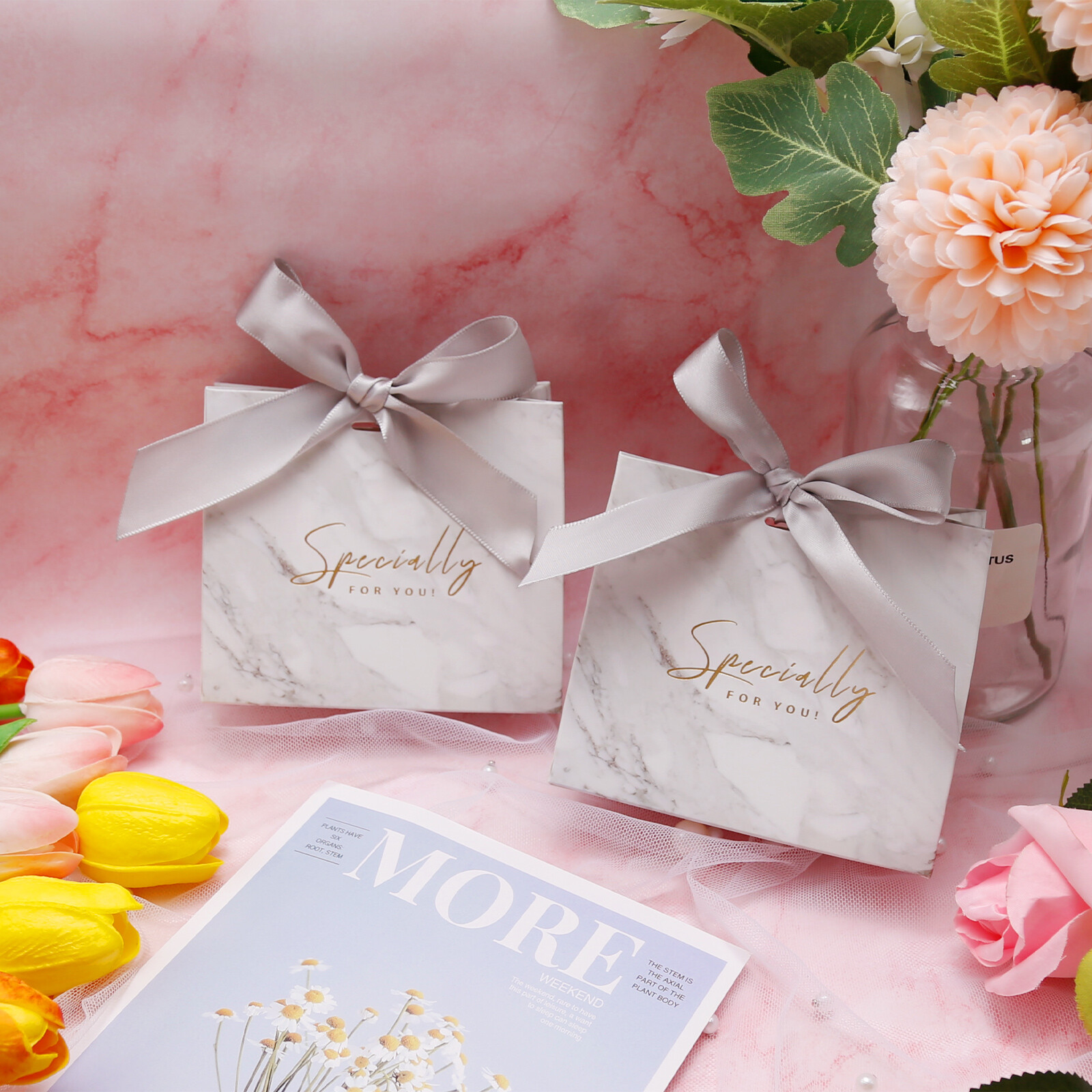 Es Party Favor Small Bags Treat Boxes Marble Grey