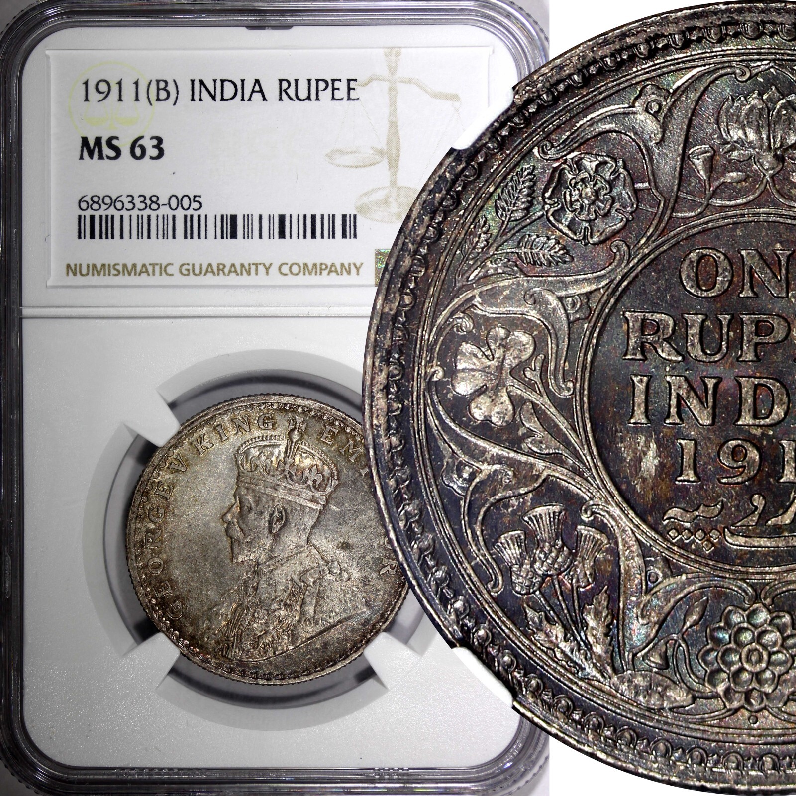 India-British Silver 1911 (B) Rupee 