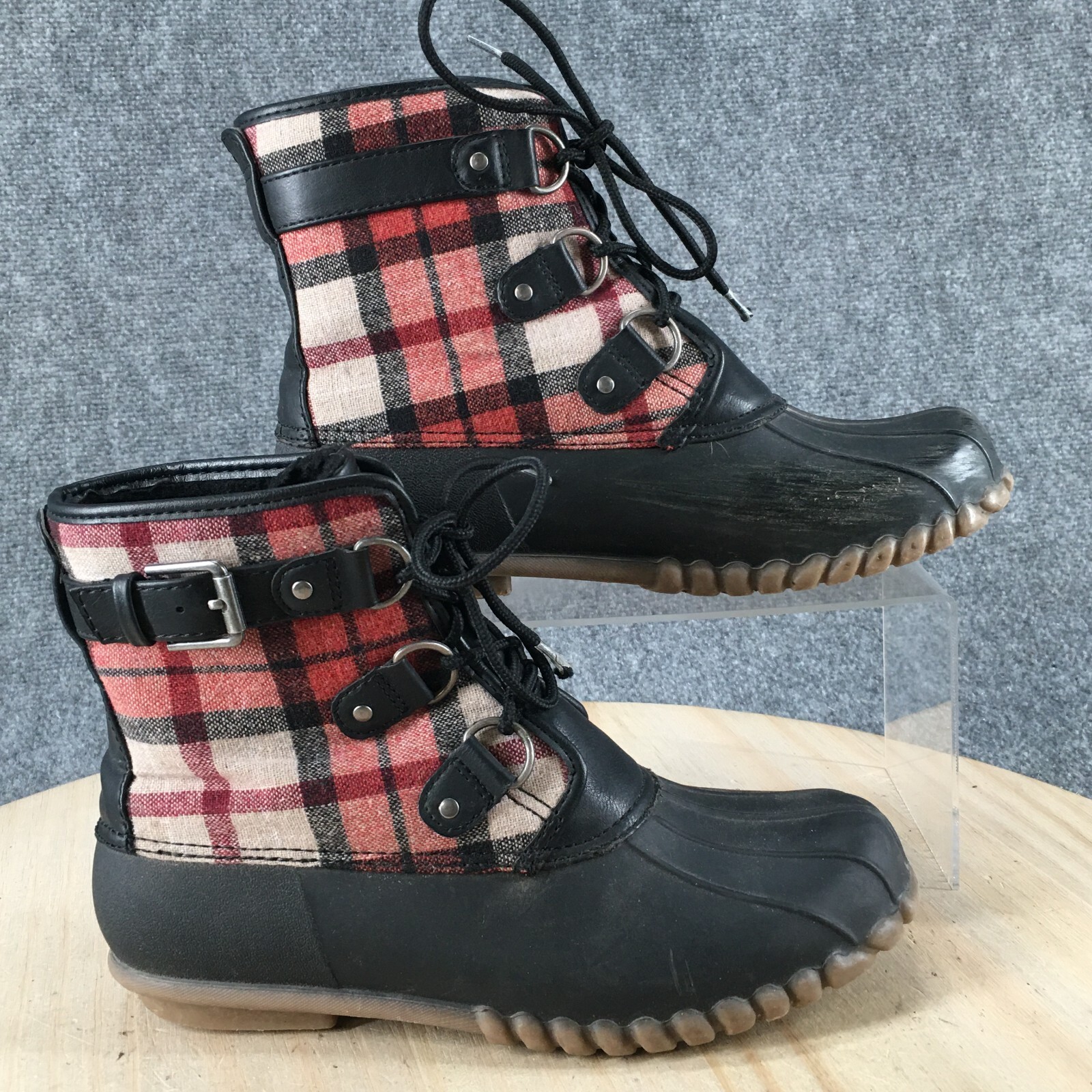 plaid duck boots for women