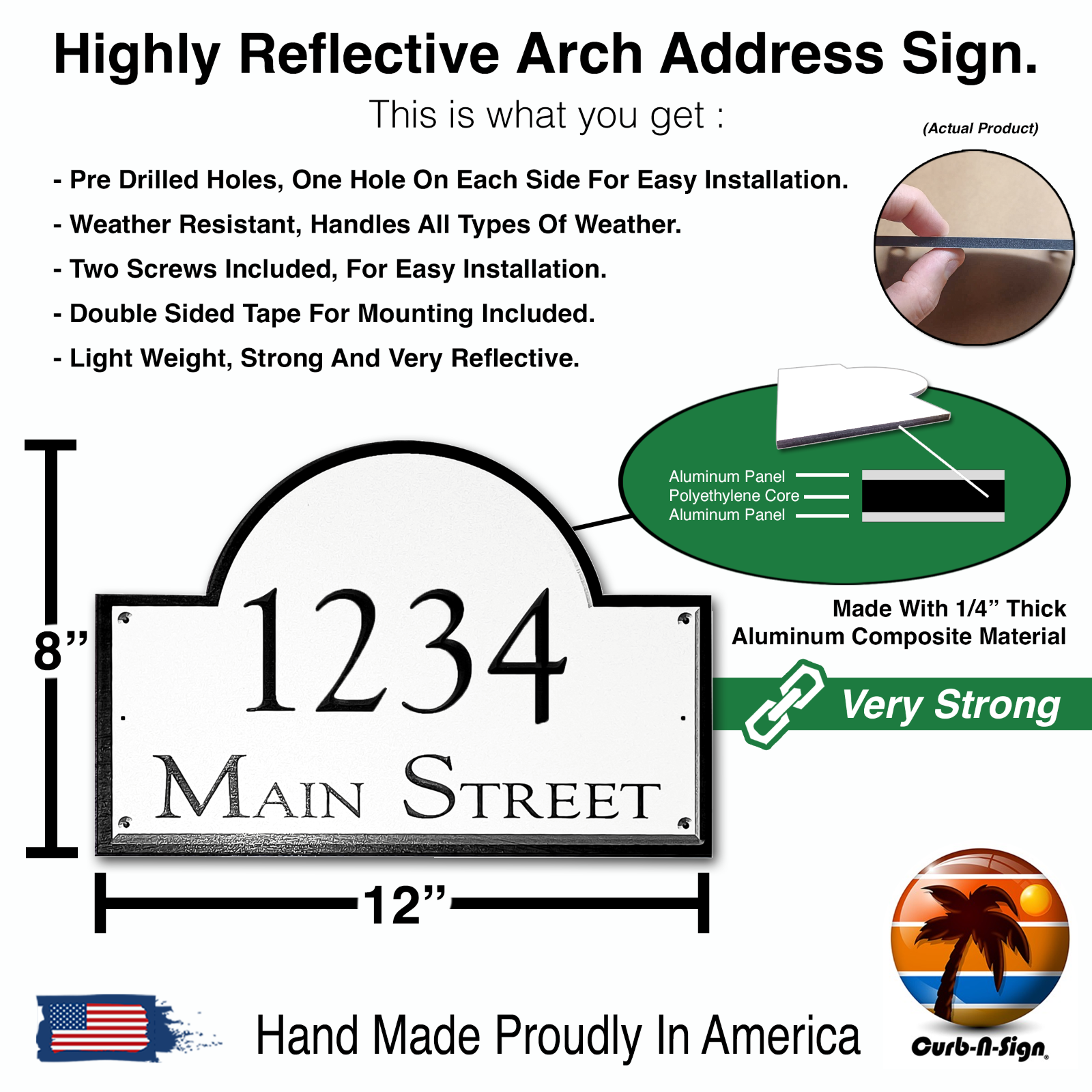 Curb-N-Sign Arch Address Sign Plaque Super Reflective customized