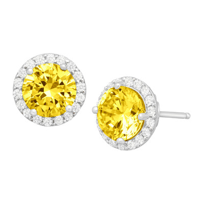 Finecraft Stud Earrings with Yellow & White Cubic Zirconia in Sterling Silver