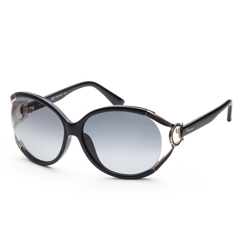 Блестящие черные солнцезащитные очки Ferragamo Унисекс 61 мм SF600S-001