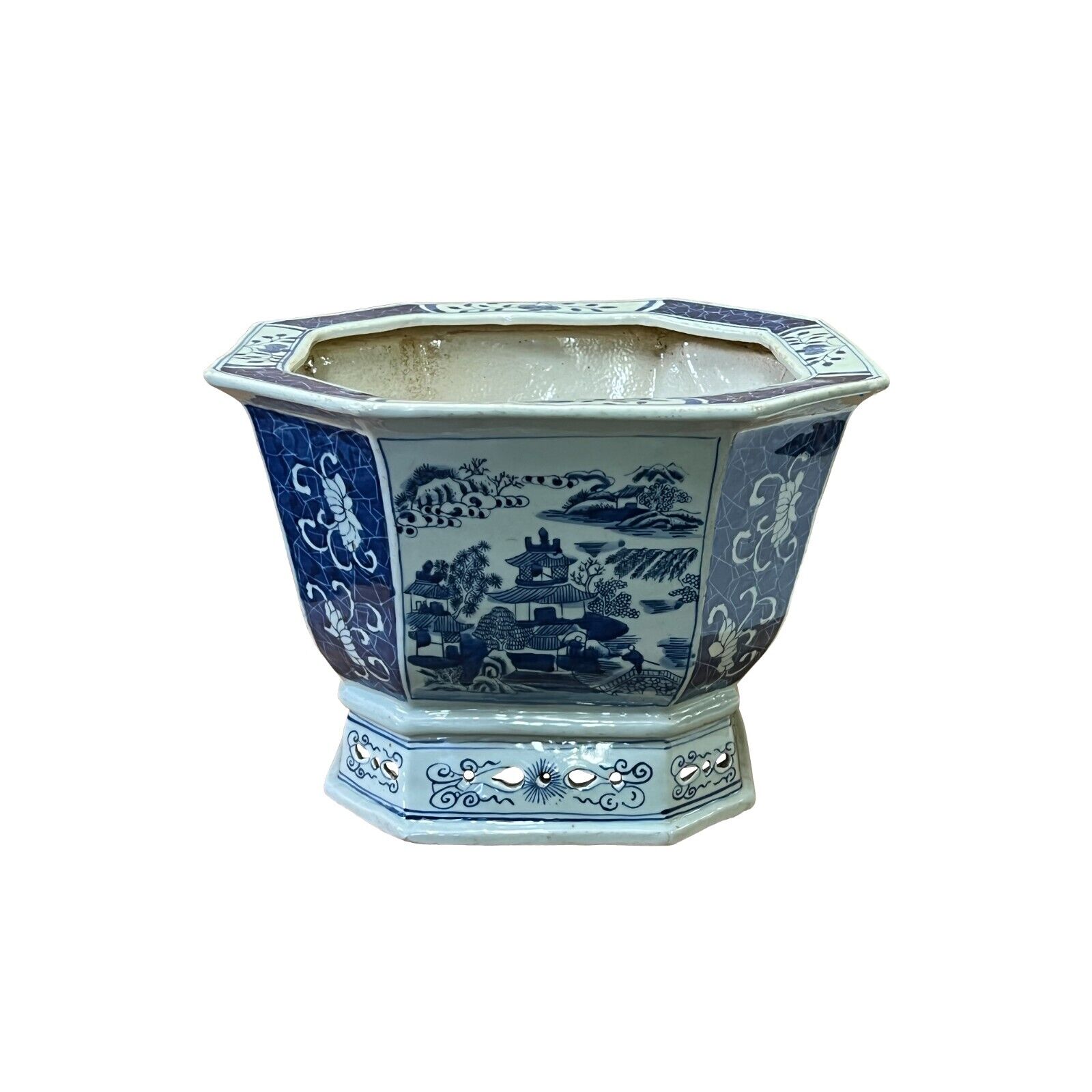 Chinese Blue White Oriental Scenery Porcelain Square Pot Chinese Blue White Oriental Scenery Porcelain Square Pot