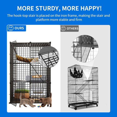 3 Tiers Kennels Pet Crate Cat Cage Indoor Cat DIY Cat Enclosures Metal Playpen