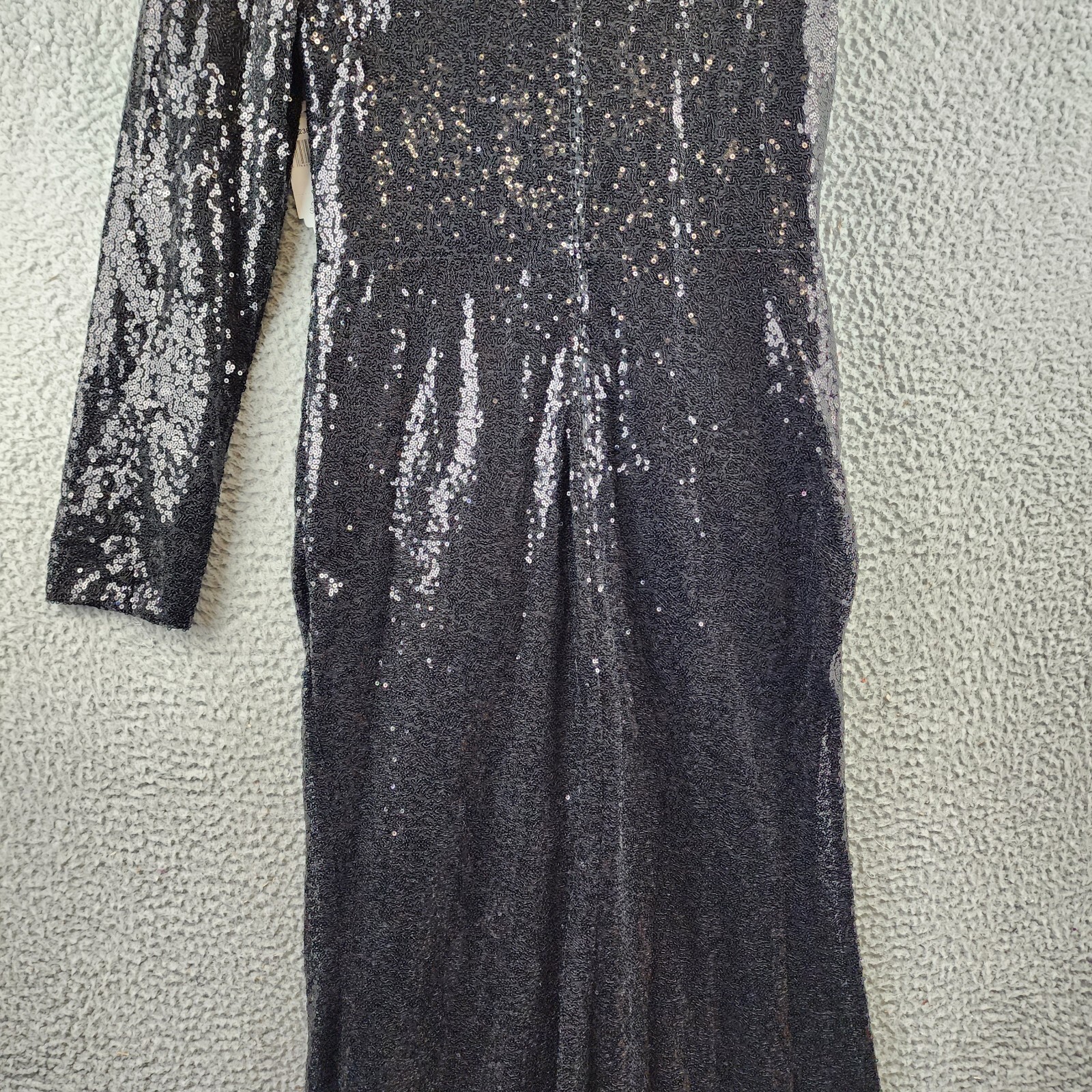 AQUA One Sleeve Sequin Gown Womens 4 Black Round Neck Rosette Detail Zip Closure - Picture 17 of 18