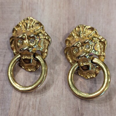 Vintage KJL Kenneth J Lane For Avon Lion Door Knocker Pierced Earrings