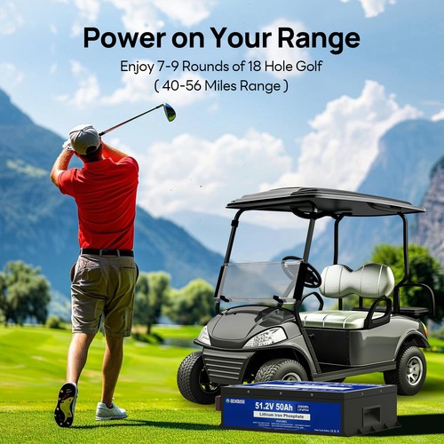 48V 50Ah LiFePO4 Lithium Battery Golf Cart with 18A Charger Smart Monitor RV