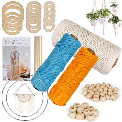 Macrame Cord With Wood Beads Wood Rings DIY Plant Art Tapestry Hanging Craft
