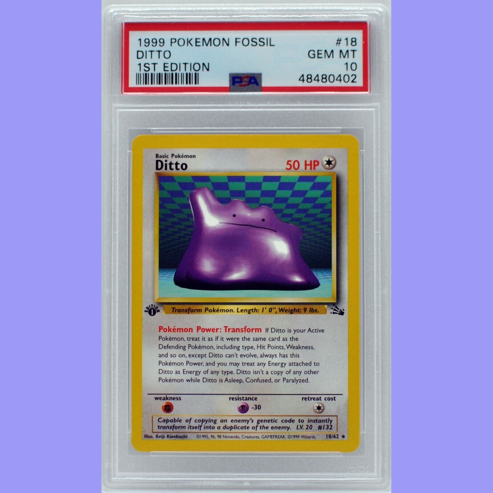 Pokemon 1st Edition Ditto Non Holo 18/62 Fossil PSA 10 Gem Pokemon 1st Edition Ditto Non Holo 18/62 Fossil PSA 10 Gem