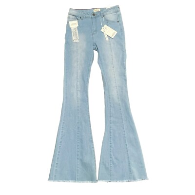 Vince Blue New York High Rise Flare Light Wash Raw Fray Hem Pintuck Jeans  5 27