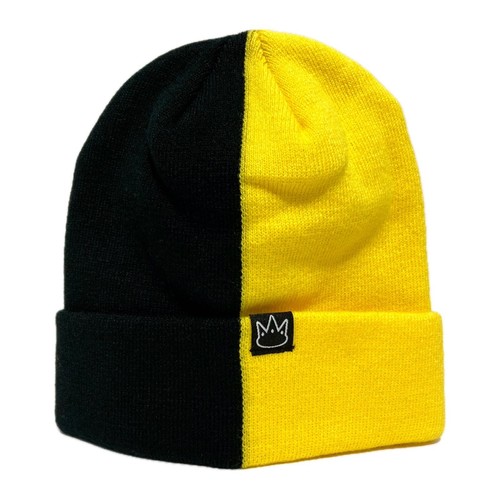 Jay Rauler Half Black Yellow 2 Two Tone Beanie Knit Cuff Cap