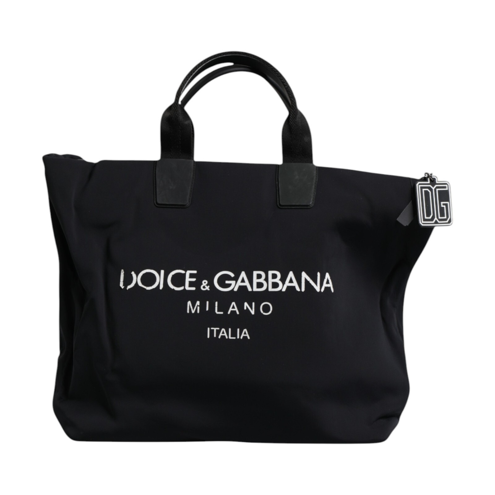 DOLCE & GABBANA Bag Black Canvas DG Logo Women Shopping Hand