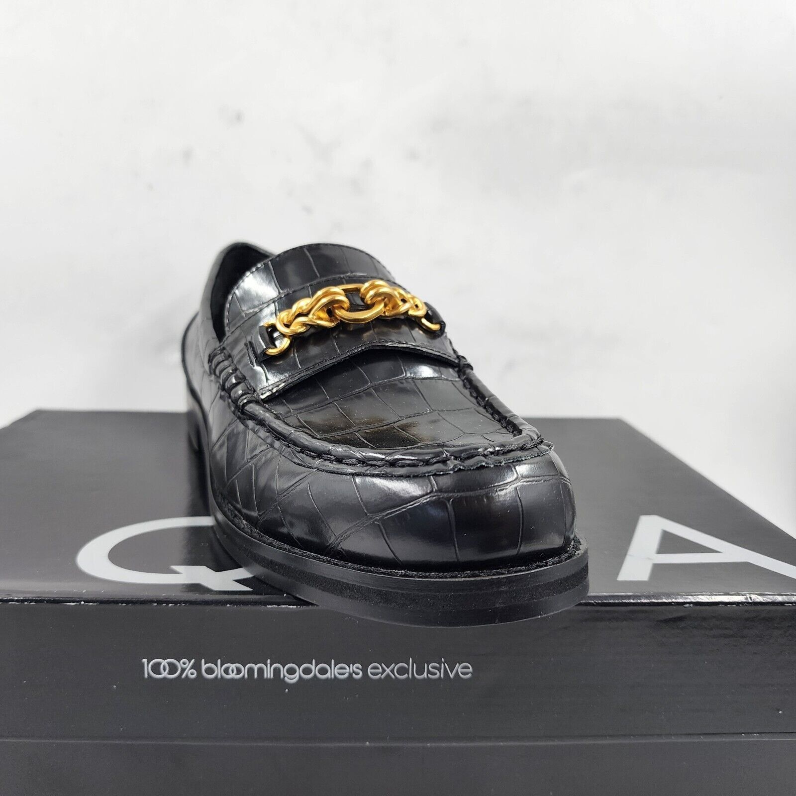 AQUA Perle Croc Embossed Loafers Women's 8M Black Round Moc-Stitch Toe Slip On - Picture 17 of 18