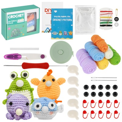 4x Beginner Animal Knitting Kit DIY Crochet Craft with Step-by-Step Tutorials 