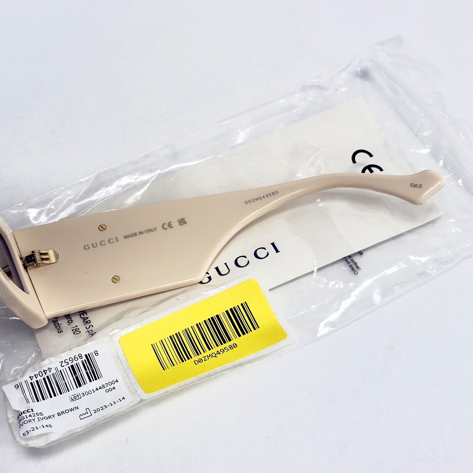 Pre-owned Gucci 1425 Ivory Brown Narrow Rectangular Logo Gg1425s Runway Sunglasses 004