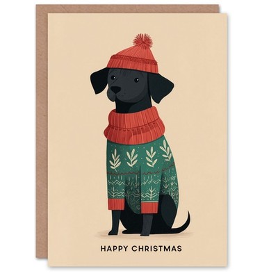 Christmas Card Hipster Black Labrador Dog in Festive Sweater