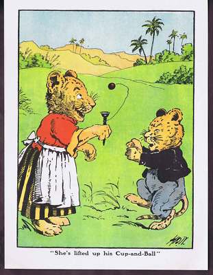 Mother & Child Lions Playing Cup & Ball Wood Print 1910