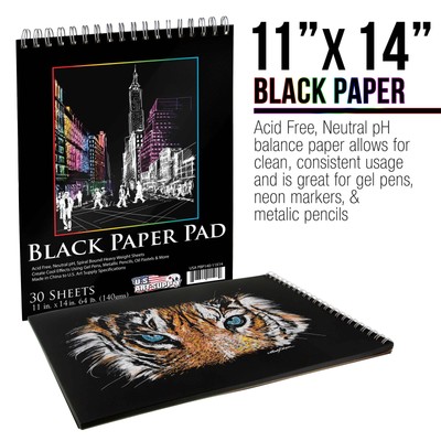 11x14 Black Heavyweight Paper Spiral Bound Sketch Pad,140gsm,30 Sheets (2 Pads)