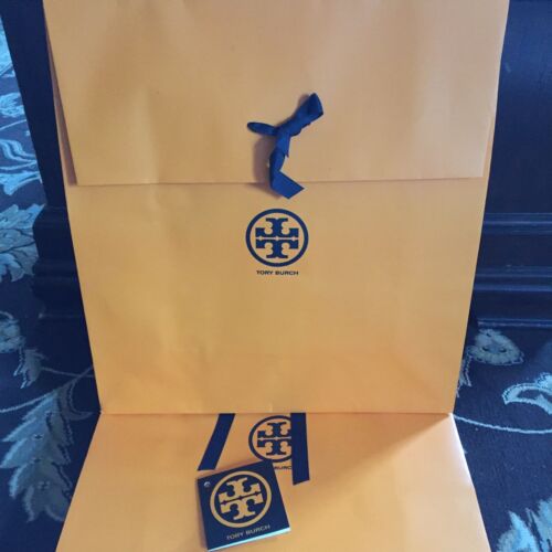 Tory Burch Gift Bags W Card New Orange Blue Logo Original