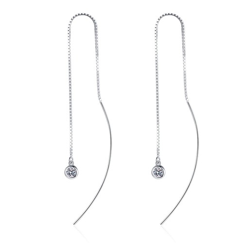 Women 0.2ct/pair Moissanite Threader Drop Dangle Earrings 925 Sterling Silver 