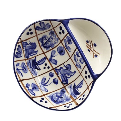 Hand-Painted Portuguese Ceramic Blue Mosaic Olive Dish with Pit Holder